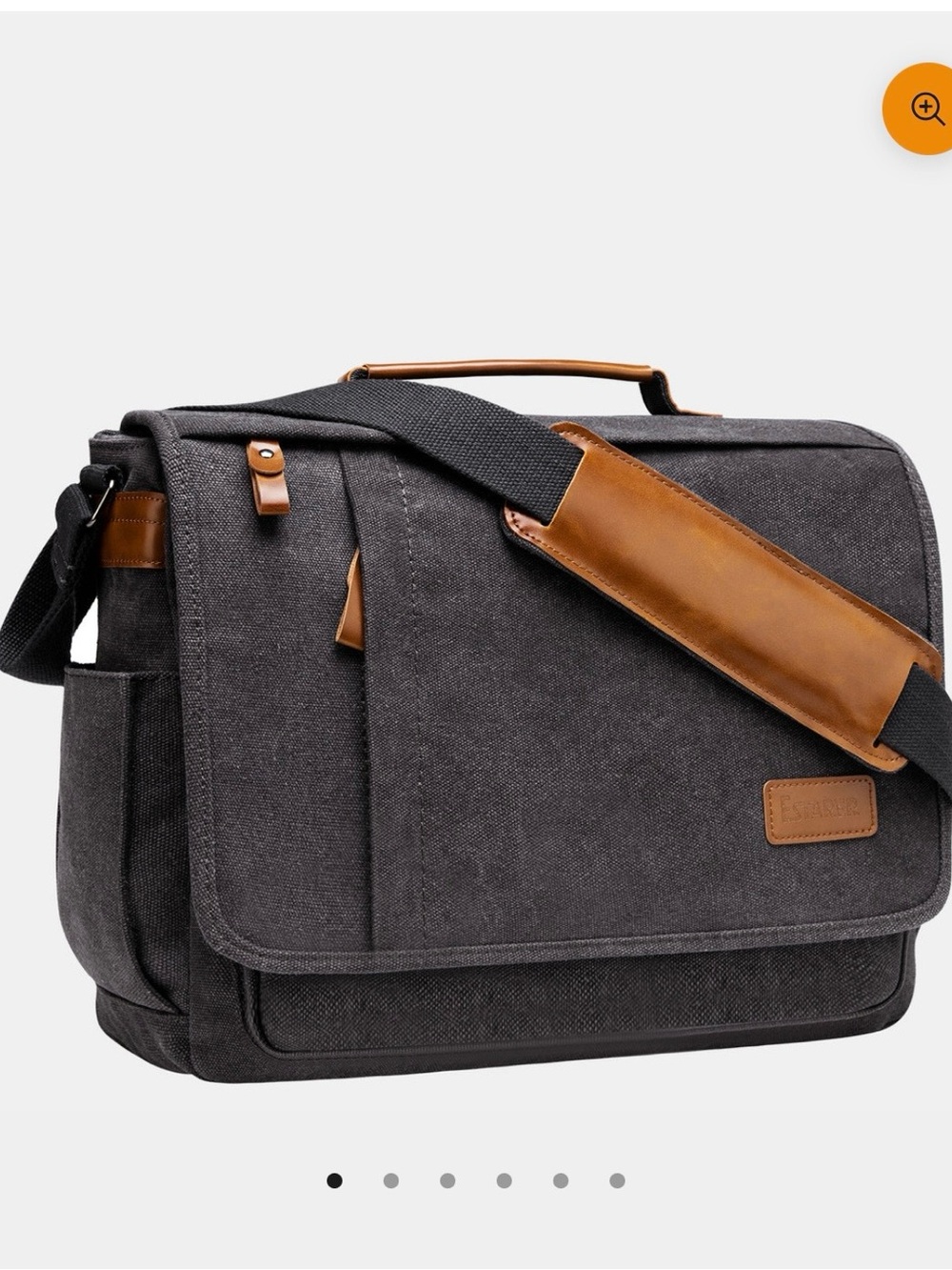 Estarer Grey Laptop Messenger Bag with Brown Leather Trim - Men's Crossbody